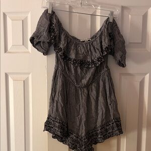 American Eagle Outfitters Gingham Off-Shoulder Romper